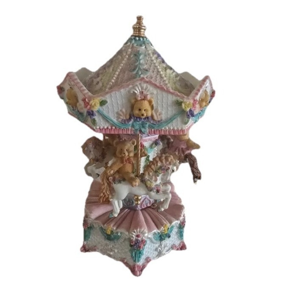 Classic Treasures Teddy Bear Carousel Music Box Plays The Teddy Bear's Picnic 9"